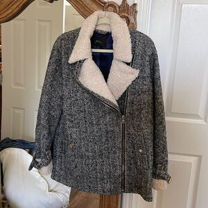 J.Crew Womens Oversized Herringbone Motorcycle Jacket Sherpa size M